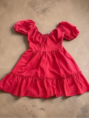 Abercrombie & Fitch Red Puff-Sleeve Peasant Western Cotton Short Mini Dress Sz M